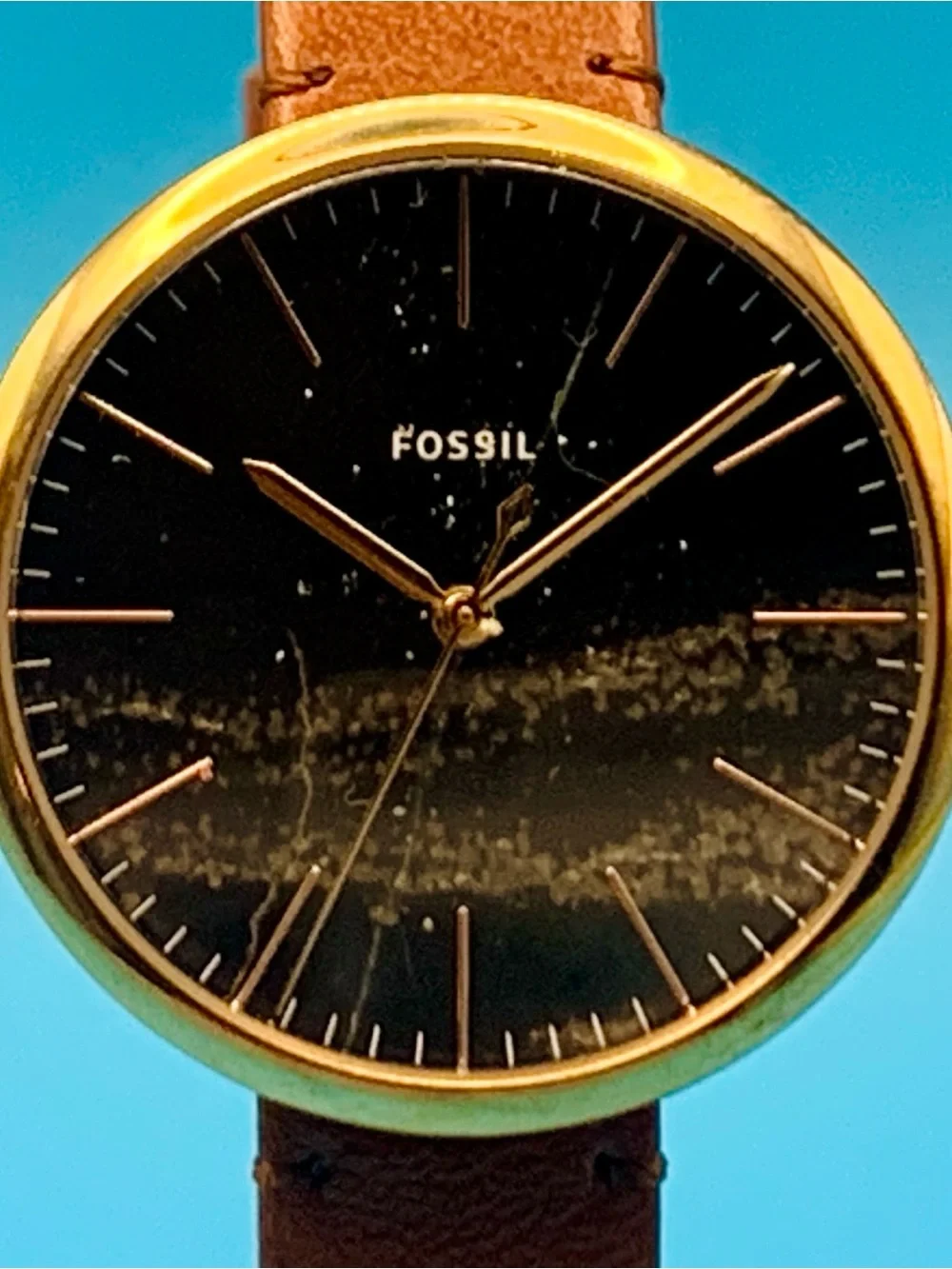 FOSSIL ANNETTE ES4380 Women’s Quartz Wristwatch Black Marble Dial Works New Batt